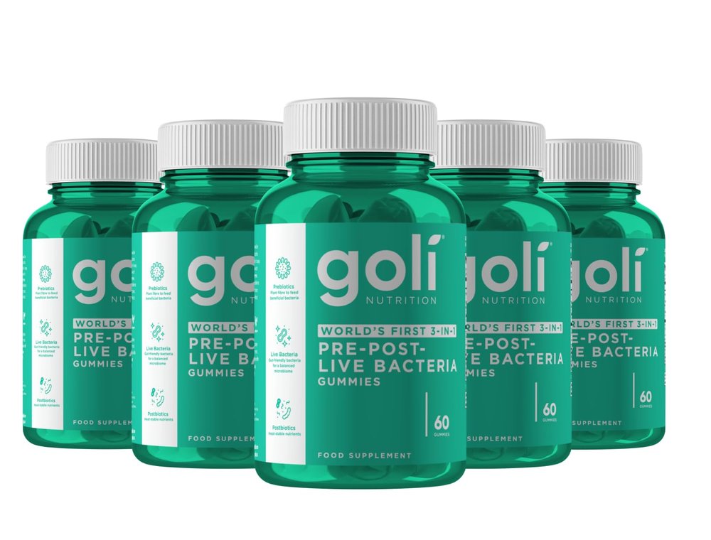 Goli Pre+Post+Live Bacteria Gummies | Digestive Health & Immune Support | World's First 3-in-1 | Gluten-Free, Vegan, Non-GMO, Gelatin-Free | Pack of 5, 300 Gummies