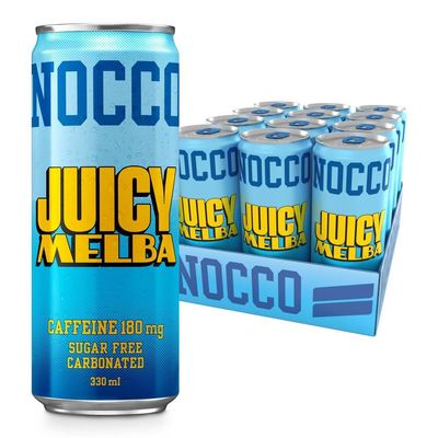NOCCO Sugar Free Energy Drink  BCAA, 180mg High Caffeine, with Amino Acids & Vitamins, Ideal for Pre Workout  12 x 330ml (Juicy Melba)