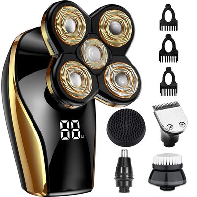 Bald Razor Men's Electric Head Shaver Men's Electric Bald Razor 5 in 1 Hair Trimmer Wet and Dry Shaver LED Display Beard Nose Hair Trimmer Face Brush Care Kit,Orange