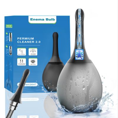 Enema Bulb Anal Douche Kit - with Shower Connect, 245ml Silicone Enema for Personal Hygiene & Refreshing Rinse, Anti-Backflow Valve & 7-Hole Nozzle, Filter Attachment Included (Black)