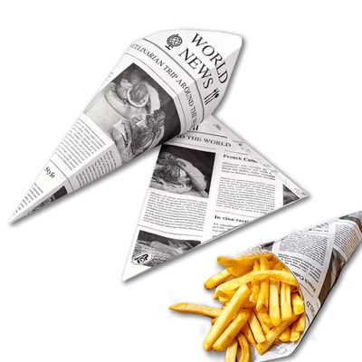 ONISM Snack Bag | Paper | Greaseproof | Pack of 100 | For Almonds, Sweets, Finger Food | Up to 125 g | 100% Recyclable | Newspaper Motif | Newspaper (Pack of 100, 19 x 27 x 19)