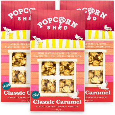 Popcorn Shed Classic Caramel Gourmet Popcorn (3 x 80g) - Vegan Classic Caramel, Easy & Low Calorie Snack, Perfect for Parties, Movie Nights & Gifting