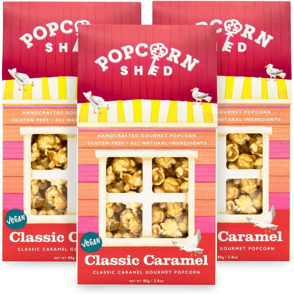 Popcorn Shed Classic Caramel Gourmet Popcorn (3 x 80g) - Vegan Classic Caramel, Easy & Low Calorie Snack, Perfect for Parties, Movie Nights & Gifting