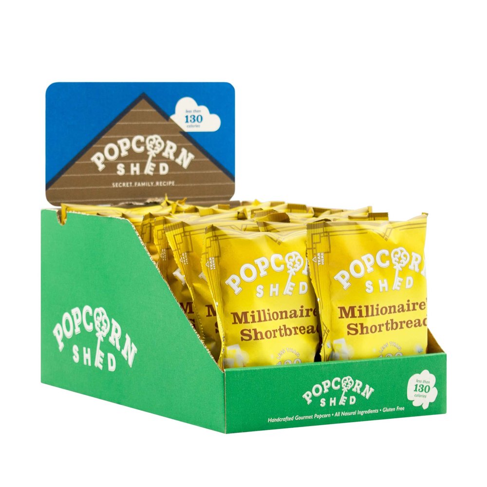 Popcorn Shed Millionaire's Shortbread Gourmet Popcorn (16 x 24g) - Chocolate Caramel Flavoured Popcorn with Shortbread Crumb, Easy & Low Calorie Snack, Perfect for Parties, Movie Nights & Gifting
