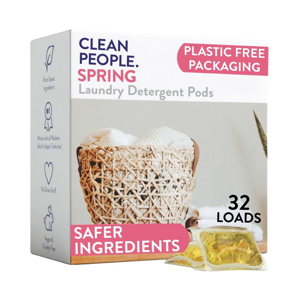 Clean People Laundry Washing Capsules - Recyclable Packaging, Hypoallergenic, Stain Fighting - Ultra Concentrated, Laundry Soap - Spring Scent, 32 Pack