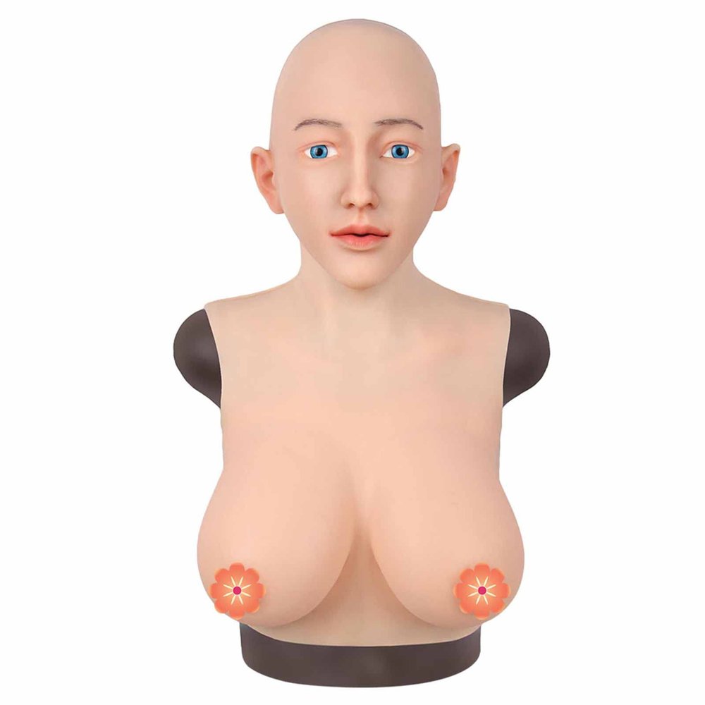 CRODRES Crossdresser Mask Silicone Female Head Masks Face Female Disguise Mask With Breast Forms for Halloween Cosplay,Nude,No Makeup