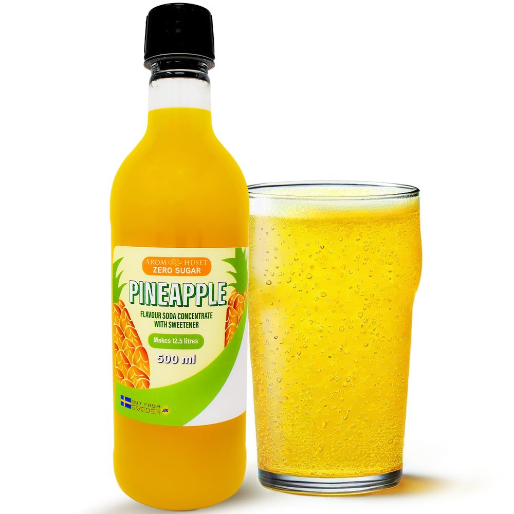 Aromhuset Pineapple Soda Concentrate 500 ml - Sugar Free - Make 12.5 Litres of Sugar-Free Soft Drink by Adding Flavouring Syrup to Carbonated Sparkling Fizzy Water