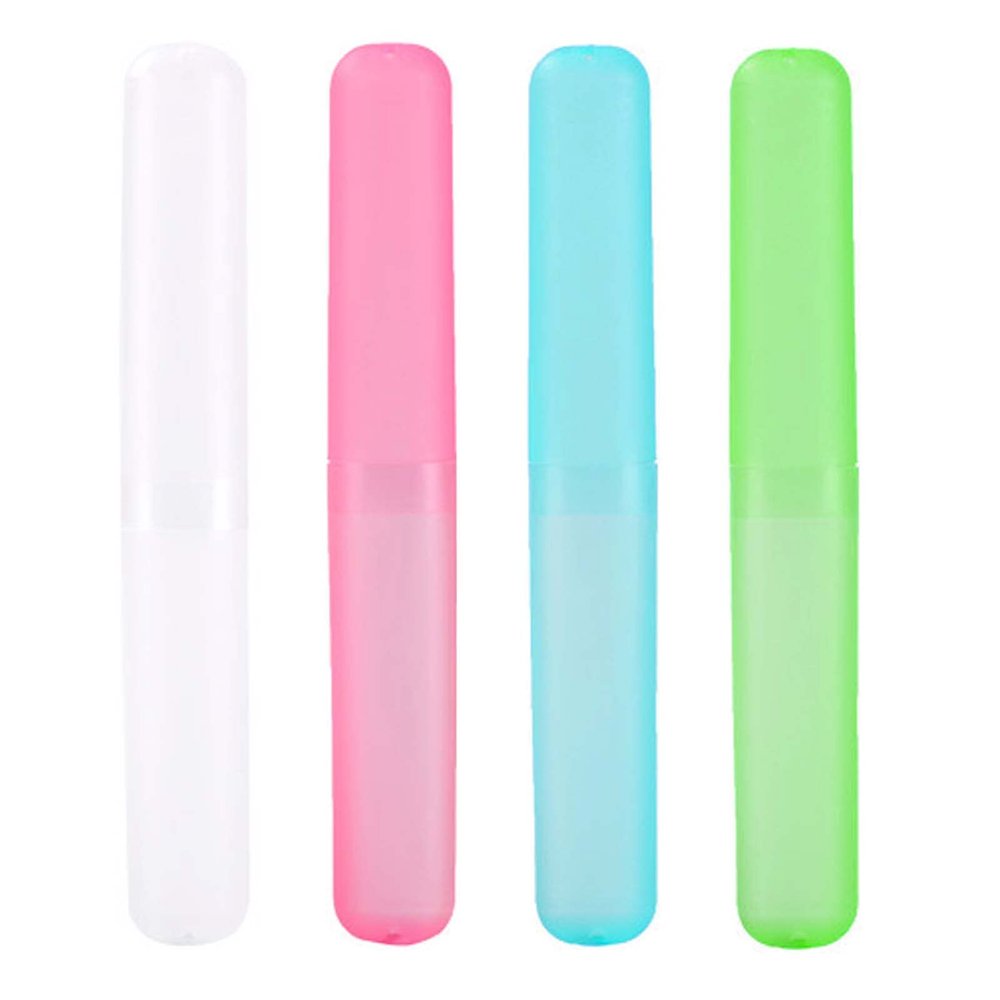 4pcs Plastic Toothbrush Case Travel Cover Holder Storage (Pink, Blue, Green and White)