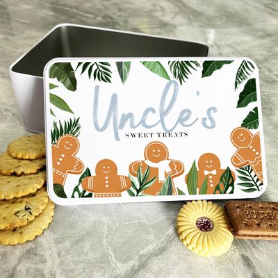 Fingerprint Designs Gingerbread Uncle's Sweet Treats Personalised Gift Cookies Treats Biscuit Tin