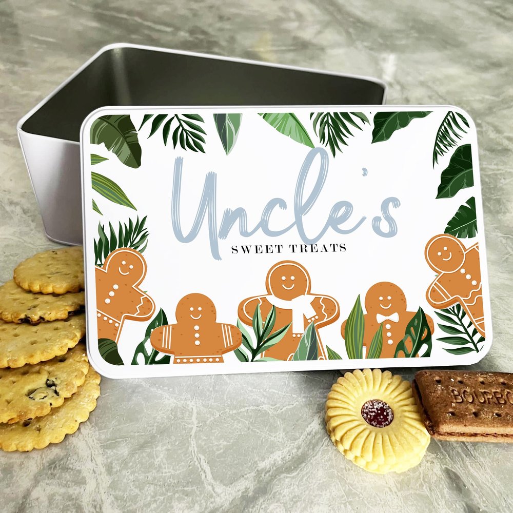 Fingerprint Designs Gingerbread Uncle's Sweet Treats Personalised Gift Cookies Treats Biscuit Tin