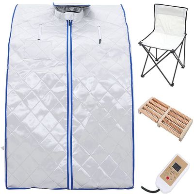 Portable Sauna Tent With Chair, Sauna Portable Far-Infrared Sauna Cabin Sauna Bath Box Slimming Body Face Sauna Steam Cabin Personal Spa Lose Weight And Remove Toxin UK Plug (Silver)