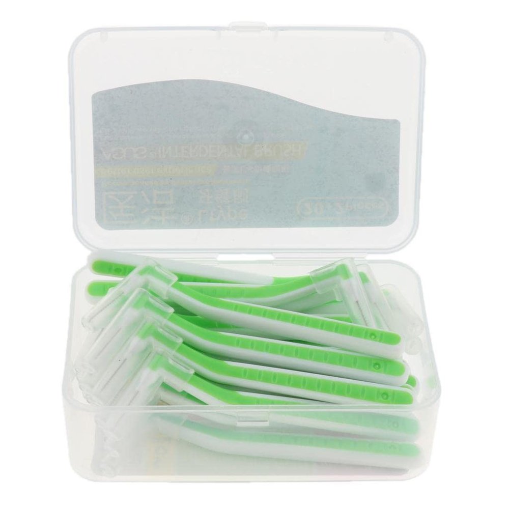 jojomis L Shaped Interdental Brush, 22 Count Tooth Flossing Head Oral Hygiene Brush, Tooth Cleaning Tool,Toothpick - as described, Green 0.8mm