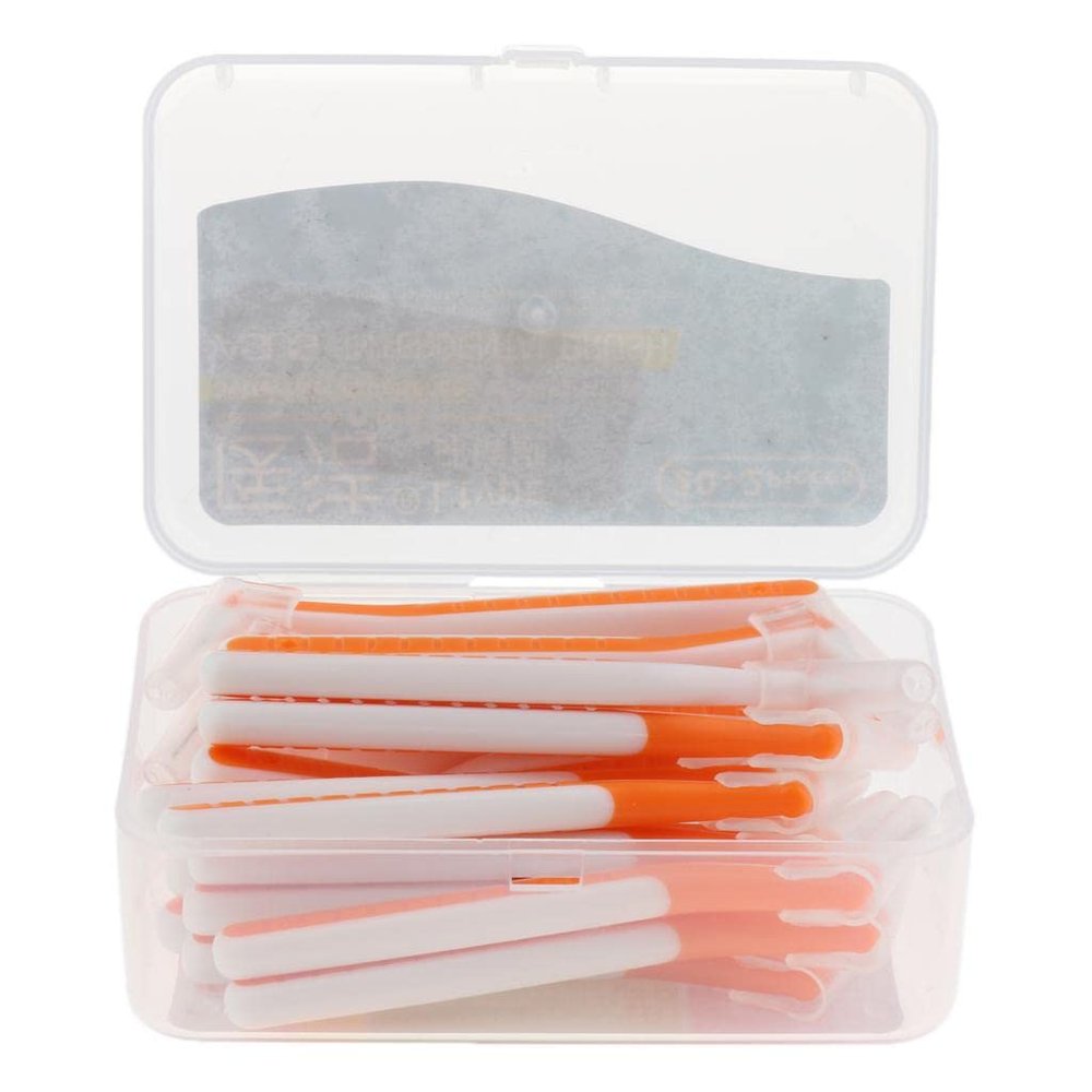 jojomis L Shaped Interdental Brush, 22 Count Tooth Flossing Head Oral Hygiene Brush, Tooth Cleaning Tool,Toothpick - as described, Orange 0.6mm