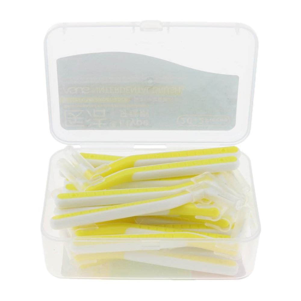 jojomis L Shaped Interdental Brush, 22 Count Tooth Flossing Head Oral Hygiene Brush, Tooth Cleaning Tool,Toothpick - as described, Yellow 0.4mm