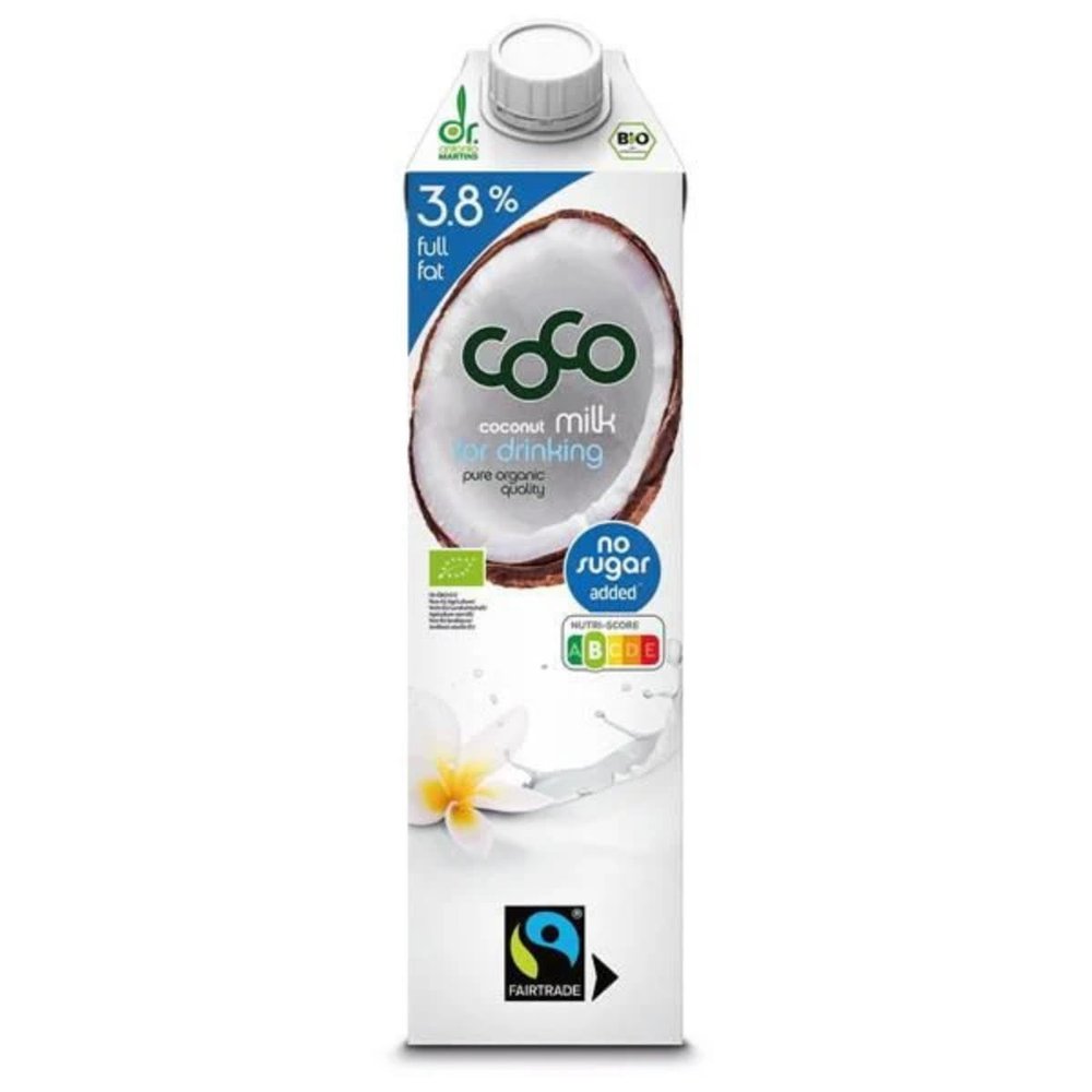 Dr. Antonio Martins - Coco Milk for Drinking with 3.8% Fat, Delicious Milk Alternative, No Added Sugar, Vegan, Organic, Fair Trade (1 x 1000 ml)