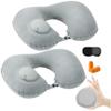 KLERICER 2PCS Inflatable Travel Pillow, Adjustable Inflatable Neck Pillow, Portable Fast Inflatable Pillow U-Shaped with Eye Mask,Earplug and Carry Bag, for Airplanes,Traveling,Lumbar Support (Grey) view 1
