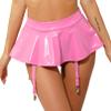 Agoky Womens Wet Look Patent Leather Ruffle Miniskirt Thongs Garter Belts Metal Clips Clubwear Hot Pink 3XL view 1