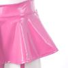 Agoky Womens Wet Look Patent Leather Ruffle Miniskirt Thongs Garter Belts Metal Clips Clubwear Hot Pink 3XL view 4