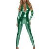 babao Women's Zipper Front Wetlook Jumpsuit Women's Black Wetlook Catsuit Clubwear Faux Leather Crotchless view 1