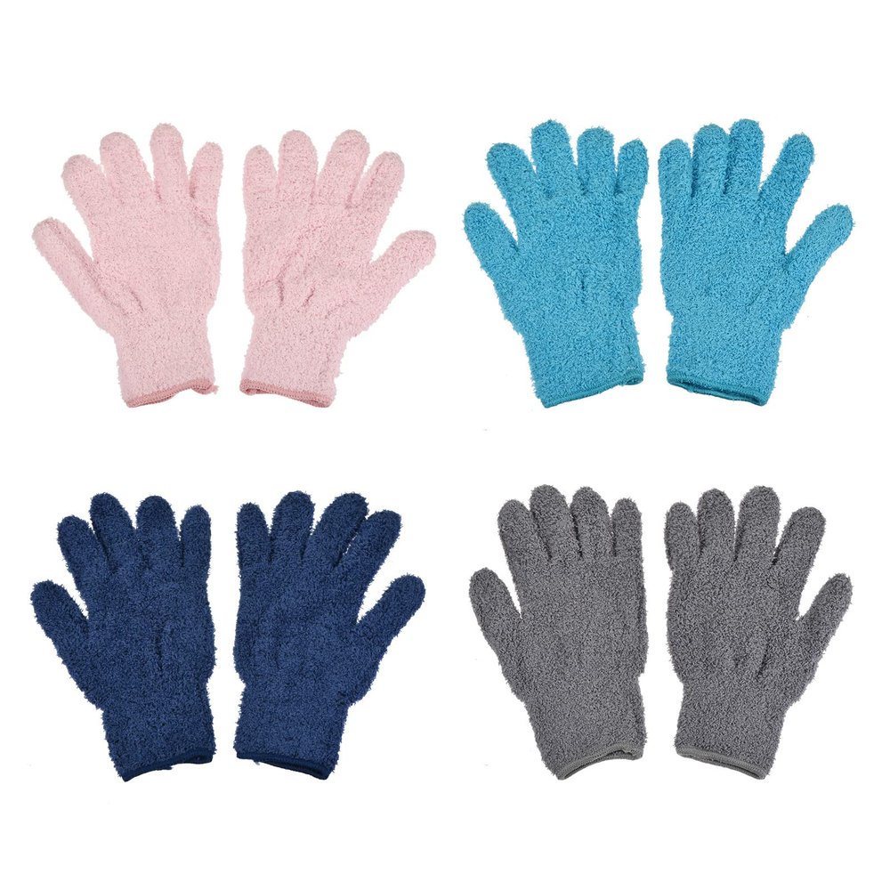 M METERXITY 4 Pair Dust Removal Gloves - Household Cleaning Mitts, Soft & Durable, Apply to Kitchen/Garden/Room (8.66 x 5.12 Inches, Pink Blue Dark Blue Gray)