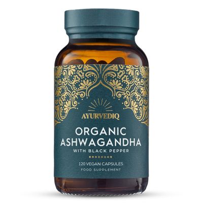 Ayurvediq Wellness Organic Ashwagandha with Organic Black Pepper 650mg, 120 Capsules - Ashwagandha High Strength for Anxiety, Stress Relief for Adults, Better Sleep - Vegan Ayurvedic Products