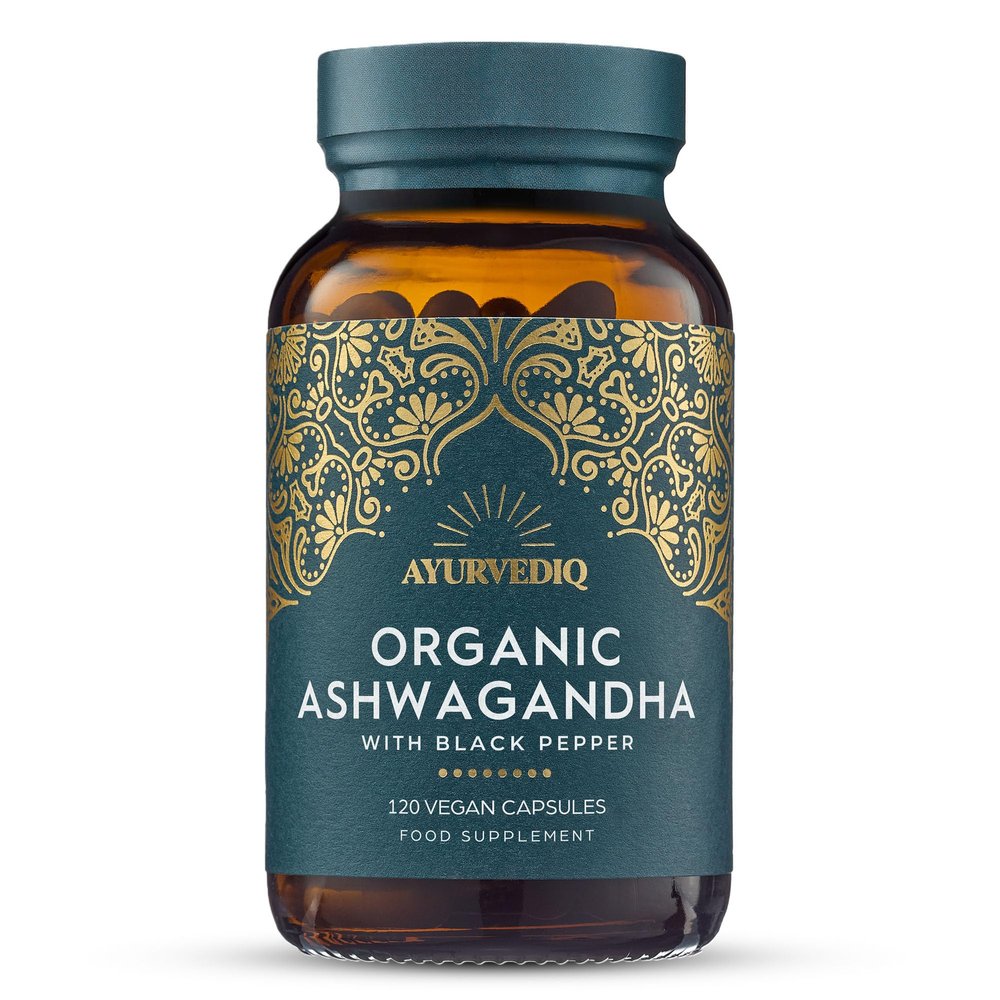 Ayurvediq Wellness Organic Ashwagandha with Organic Black Pepper 650mg, 120 Capsules - Ashwagandha High Strength for Anxiety, Stress Relief for Adults, Better Sleep - Vegan Ayurvedic Products