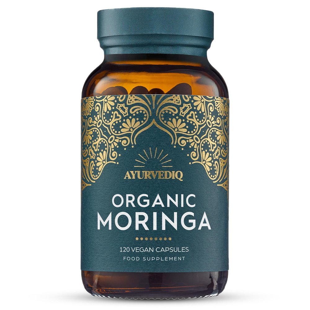 Ayurvediq Wellness Organic Moringa Capsules 500mg, 120 High Strength Moringa Powder Capsules  Soil Association Certified Moringa Oleifera Powder - Vegan Ayurvedic Products