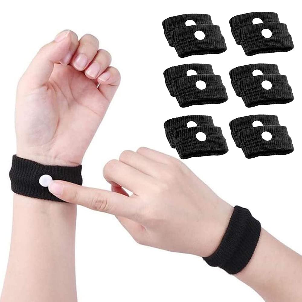 Anti-Sickness Travel Bands - Acupressure Wristbands for Motion Sickness and Nausea Relief (X3 Pairs (Black))