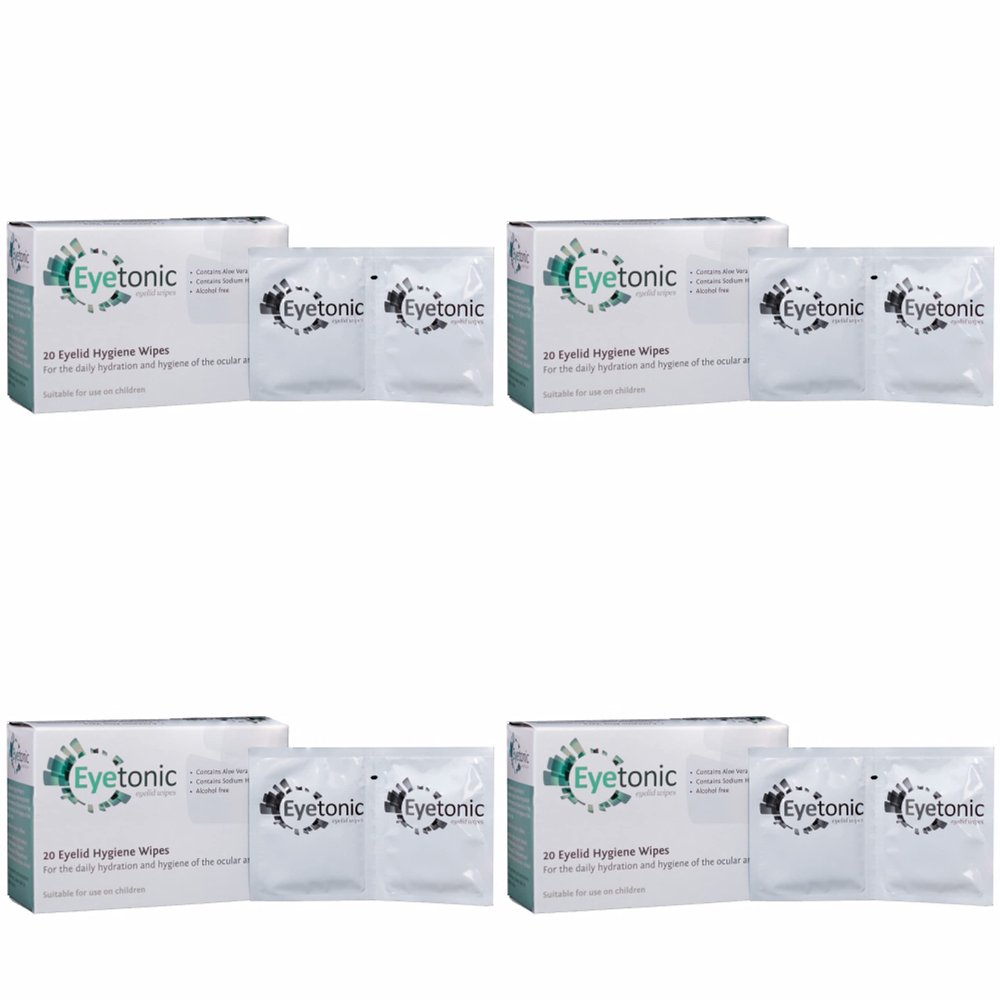 4 Boxes Eyetonic Eyelid Wipes with Aloe Vera 20 Wipes per Box (80)