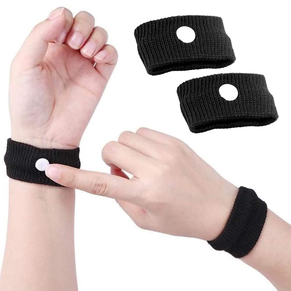 Glamza Anti-Sickness Travel Bands - Acupressure Wristbands for Motion Sickness and Nausea Relief (X1 Pair (Black))
