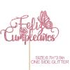 Rose Gold Spanish Feliz Cumpleaos Cake Topper for Birthday Party Decor, Butterfly Happy Birthday Cake Topper, Glitter Spanish Birthday Party Decoration Supplies view 2
