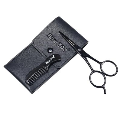 barenx Men Beard Scissors Mustache Grooming Styling Comb Set with PU Leather Bag, Suit for Home or Travel - Black