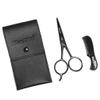 barenx Men Beard Scissors Mustache Grooming Styling Comb Set with PU Leather Bag, Suit for Home or Travel - Black view 4