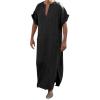 Muslim Dresses Men's Kaftan Men's Abaya Muslim Arabic Islamic Clothing 3/4 Sleeve V-Neck Stripe Print Loose Long Thobe, B Black, L view 1