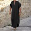 Muslim Dresses Men's Kaftan Men's Abaya Muslim Arabic Islamic Clothing 3/4 Sleeve V-Neck Stripe Print Loose Long Thobe, B Black, L view 3