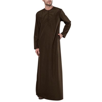 Arabic Clothing Men's Muslim Dresses Men's Islamic Maxi Dress Kaftan Abaya Men's Clothing Muslim Long Sleeve Long Jalabiya, Men's Muslim Dresses, Prayer Clothing, brown, 4X-Large