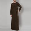 Arabic Clothing Men's Muslim Dresses Men's Islamic Maxi Dress Kaftan Abaya Men's Clothing Muslim Long Sleeve Long Jalabiya, Men's Muslim Dresses, Prayer Clothing, brown, 4X-Large view 3