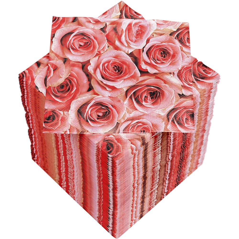 HEKU Rose Cocktail Napkins, 3-Ply, 25 x 25 cm, Pack of 150, Stylish Design, Ideal for Celebrations, Practical Packaging