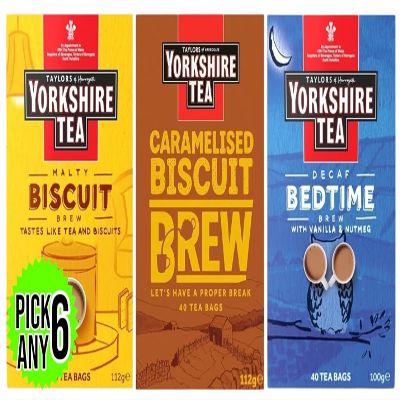 Yorkshire Tea Bags (Each Pack 40 Bags). Pick Any 6 from 3 Flavours Inc. Breakfasty Toast & Jam Brew, Malty Biscuit Brew and Decaf Bedtime Brew (Total 240 Bags)