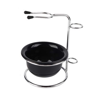 2 in 1Mens Shaving Set, Stainless Steel Shaving Brush Stand with Bowl, Shaving Brush Stand Holder and Black Shaving Bowl Set