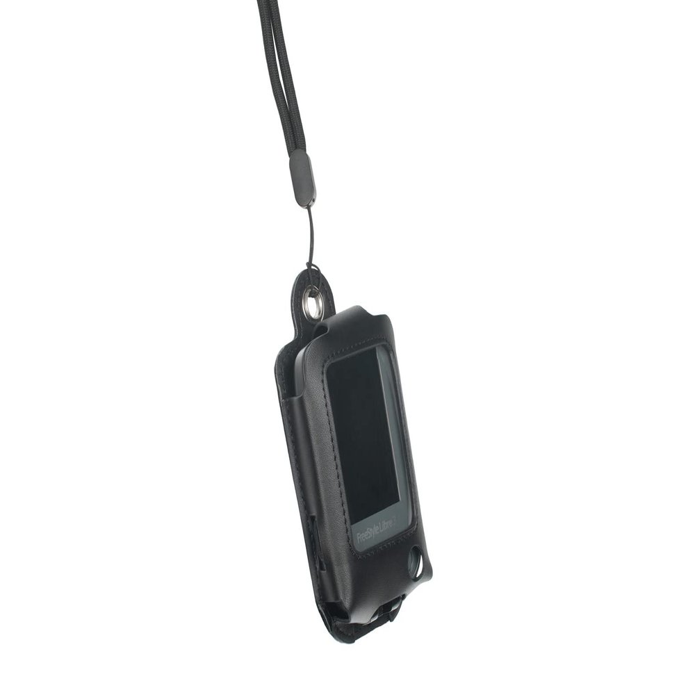 Carrying case for Freestyle Libre 1/2 / 3 / Insulinx / 14 Day glucose meter - With clear window, lanyard, and openings for lancets and charging port - Child-friendly operation
