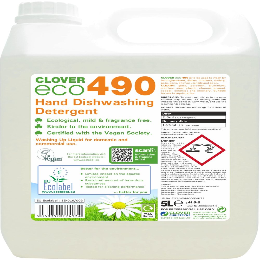 Clover Eco 490 Hand Dishwashing Detergent 5 Ltr