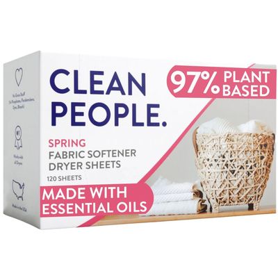 The Clean People Fabric Softener Sheets - Dryer Sheets - Softens & Removes Static Cling - Vegan Laundry Softener, Essential Oils (120 Count, Spring Scent)