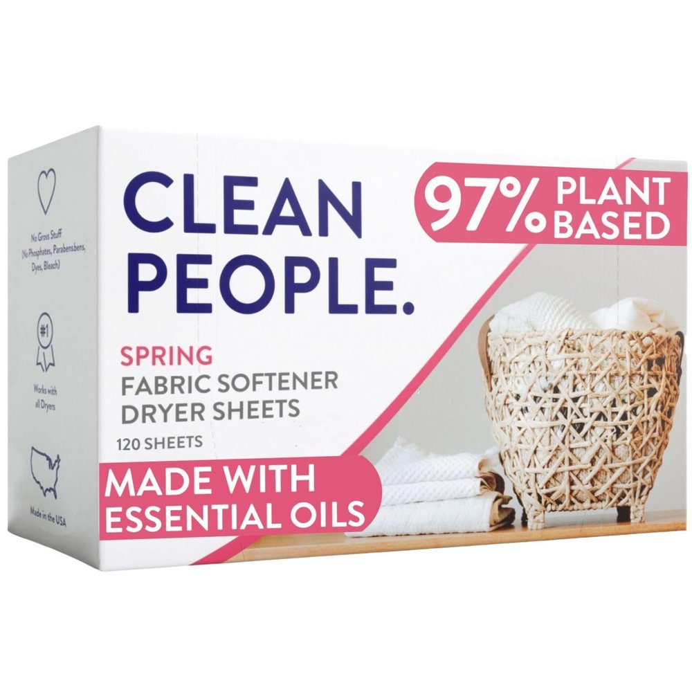 The Clean People Fabric Softener Sheets - Dryer Sheets - Softens & Removes Static Cling - Vegan Laundry Softener, Essential Oils (120 Count, Spring Scent)