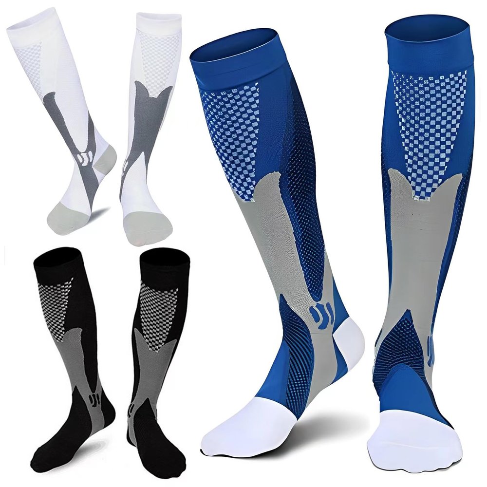 ZFiSt 3 Pair Sport Compression Socks Men Women, Compression Stocking Nurse Socks for Edema Travel, Black+blue+white, XL