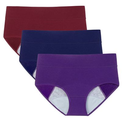 POKARLA Women's High Absorbency Period Cotton Underwear Heavy Flow Leakproof Panties(Regular&Plus Size), Multicolor01, L