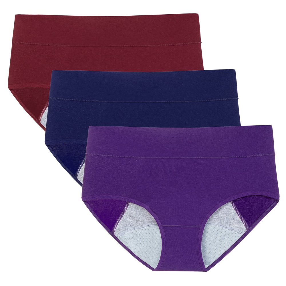POKARLA Women's High Absorbency Period Cotton Underwear Heavy Flow Leakproof Panties(Regular&Plus Size), Multicolor01, L