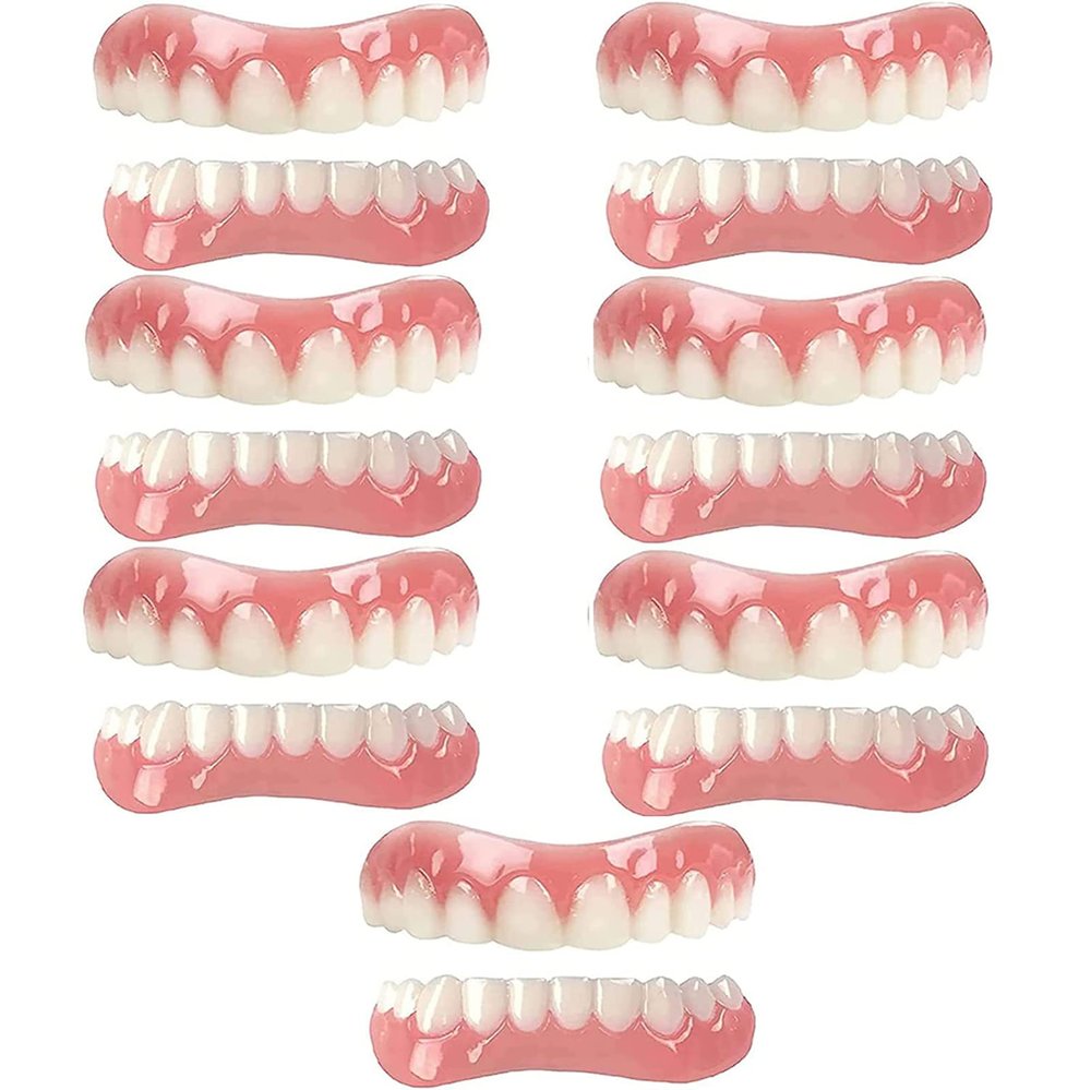 EMERZE Dentures Cosmetic Veneer Natural Tone Instant Veneers Dental Silicone Tooth Whitening Temporary Prosthesis Teeth Top Bottom False Teeth Men And Women Dental Prostheses,7 pairs