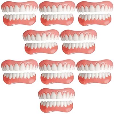 EMERZE Dentures Cosmetic Veneer Dental Silicone Tooth Whitening Temporary Prosthesis Teeth Top Bottom Natural Tone Instant Veneers Dental Prostheses Men And Women,9 pairs