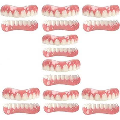 EMERZE Dentures Cosmetic Veneer Natural Tone Instant Veneers Dental Silicone Tooth Whitening Temporary Prosthesis Teeth Top Bottom False Teeth Men And Women Dental Prostheses,8 pairs